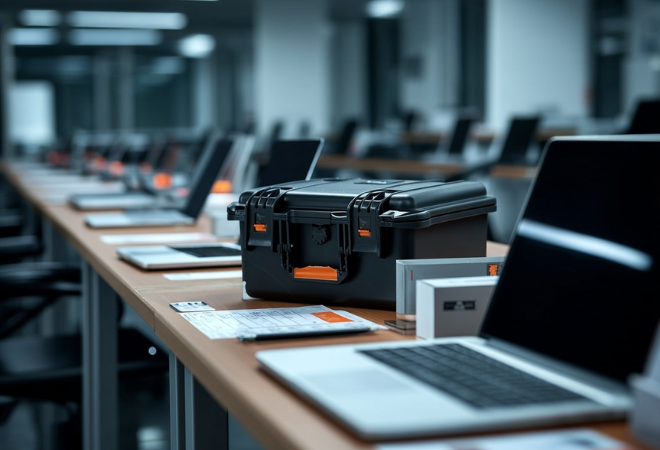 HUSK koffer voor IT-apparatuur op werkplek in kantooromgeving