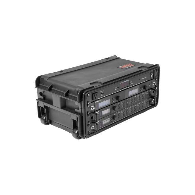 SKB - 4U Injectiegegoten - 28 cm Diepe Rack - met Wielen en Handvat
